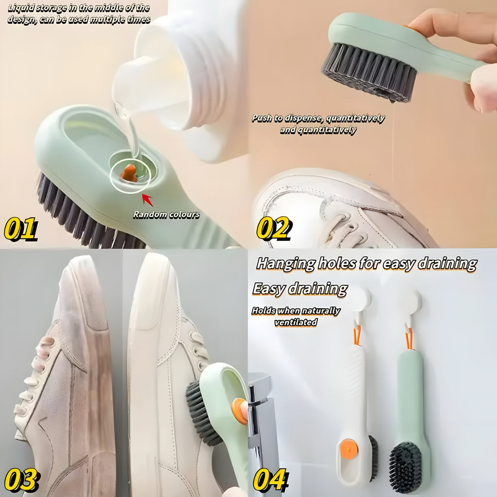 Multifunktionale Schuhreinigungsbürste mit integriertem Seifenspender