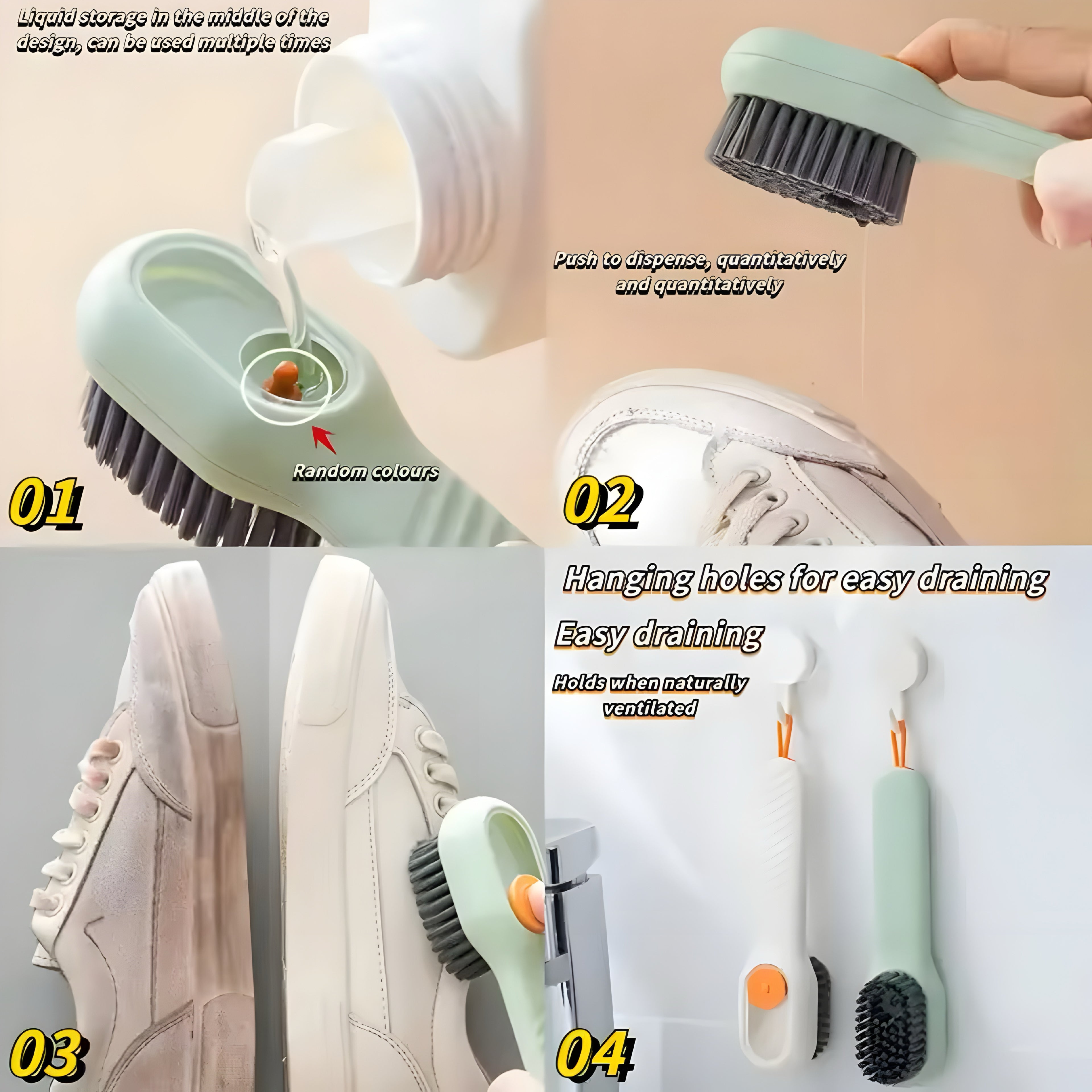 Multifunktionale Schuhreinigungsbürste mit integriertem Seifenspender